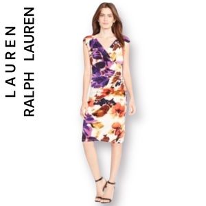 Ralph Lauren Floral Faux Wrap Dress Size 6 Jersey Matte Sleeveless